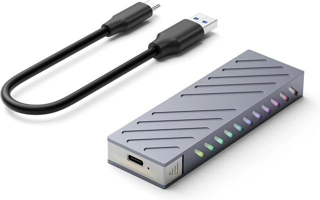 Kebidumei M.2 NVMe SSD Gehäuse mit RGB-Beleuchtung, 10Gbps PCIe USB-C Schnittstelle, Aluminiumlegierung, Grau - Bild 1