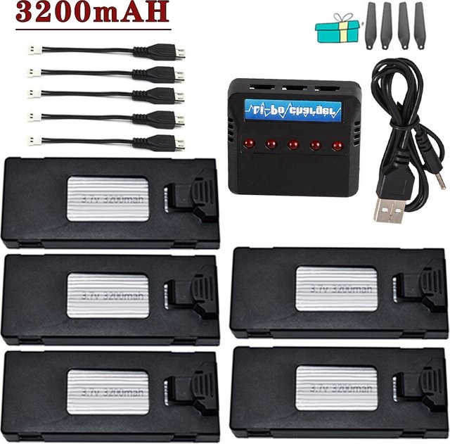 PYLRC Ersatzbatterie 3,7V 3200mAh in Schwarz für E88 E99 F185 F195 E100 RC Drohnen und FPV Quadcopter - Bild 1