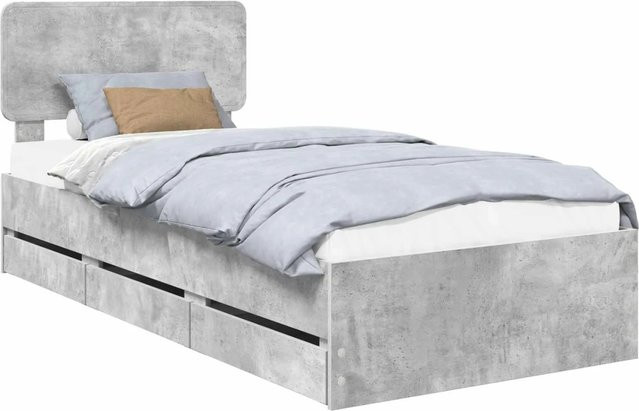 vidaXL Bettrahmen mit Kopfteil aus Holzwerkstoff in Betongrau, B/T/H: 90 x 190 cm - Bild 1