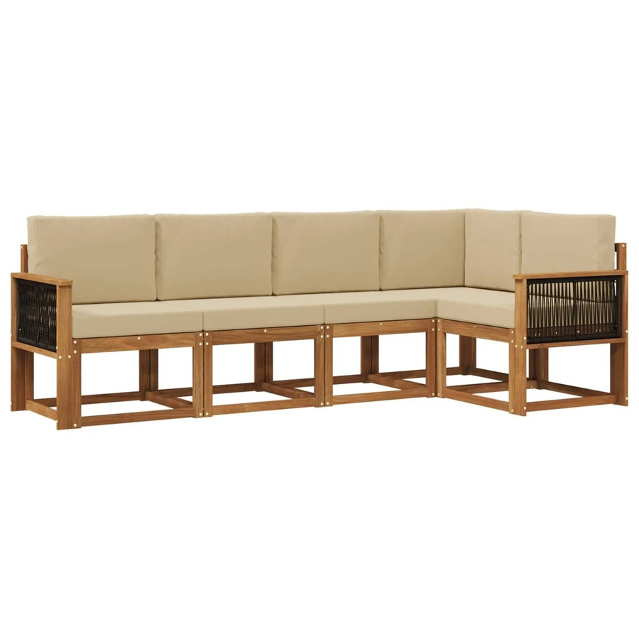 vidaXL Outdoor-Sofagarnitur L-Form aus Akazienholz mit 5 Kissen in Beige und Natur - Bild 2