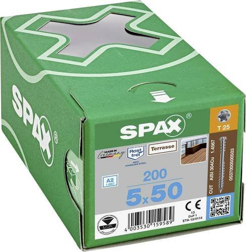 Spax Holzschraube mit Torx-Antrieb aus Edelstahl A2 in Silber, Durchmesser: 5 mm, Länge: 50 mm, 200 Stück - Bild 1