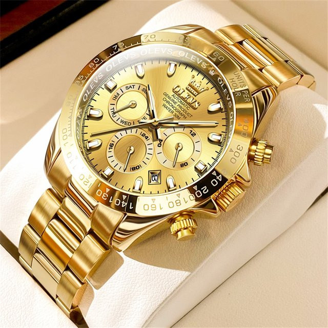Olevs Armbanduhr Automatik, Edelstahl, Gold, Herren - Bild 1