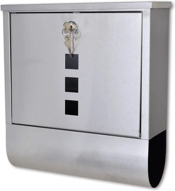 vidaXL Briefkasten aus Edelstahl in Silber, B/T/H: 31 x 10,5 x 33,5 cm - Bild 1