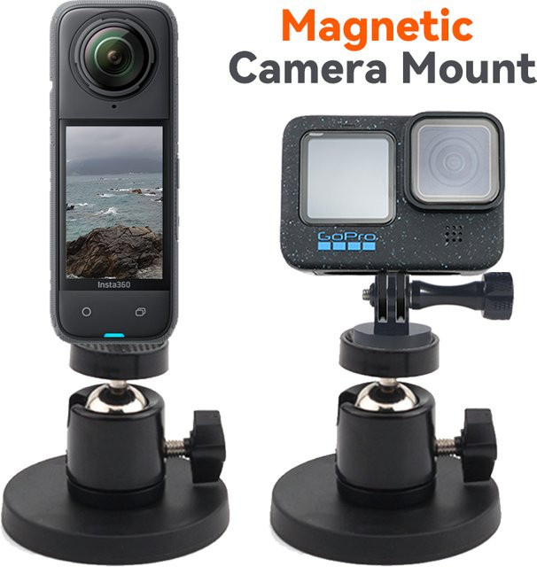 SZKOSTON Mini-Kugelkopf-Kamera-Stativhalterung mit magnetischer Basis und 1/4 Zoll Anschluss in Schwarz für Action-Kameras wie DJI und GoPro Hero - Bild 1