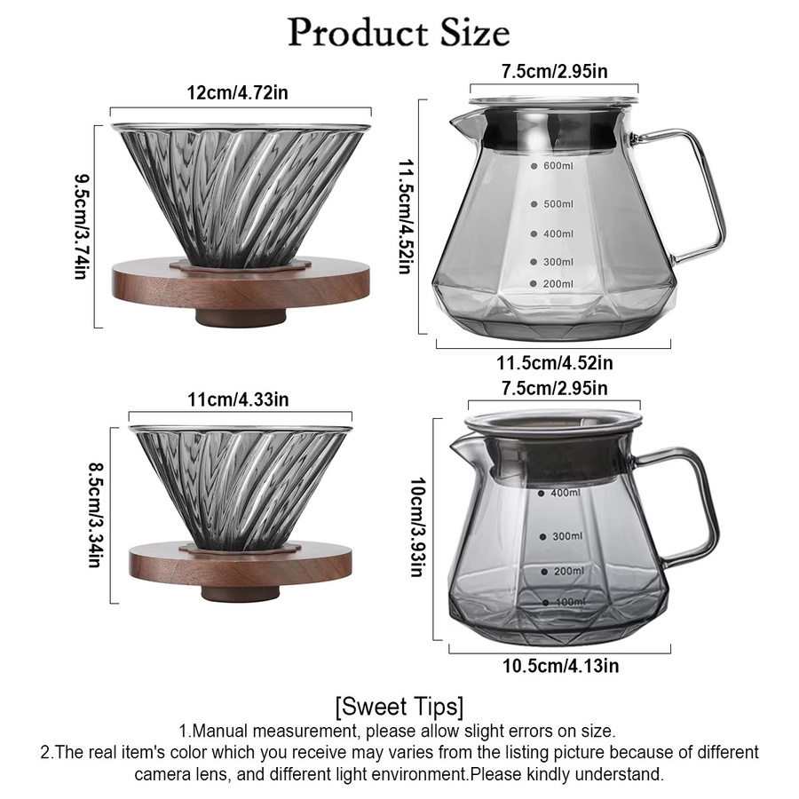 Leeseph Pour Over Kaffeemaschine mit Walnussgriff und Glasdeckel, transparente Glas-Kaffeekanne für Zuhause, Café und Camping - Bild 2