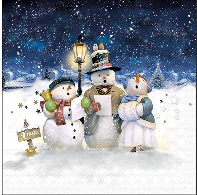 Weihnachtliche Papier-Serviette Singing Snowmen in Multicolor, Breite: 33,0 cm, Höhe: 33,0 cm - Bild 1