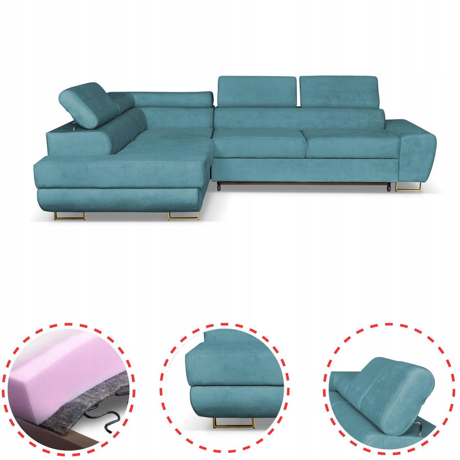 Ausziehbares Ecksofabett von Family Meble in Blau aus Samt mit linksseitiger Ausrichtung - Bild 6