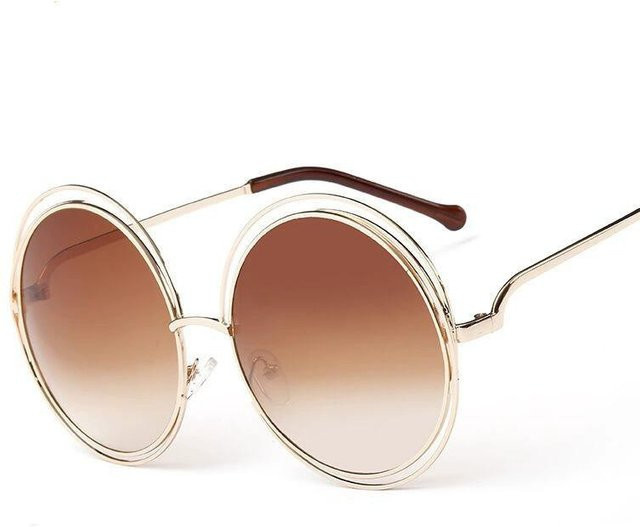 Vintage Runde Sonnenbrille für Damen, Metall, Vollrand, Braun - Bild 1