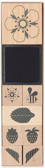 Rico Design Paper Poetry Stempelset Just Bees, Fruits und Flowers aus Holz - Bild 1