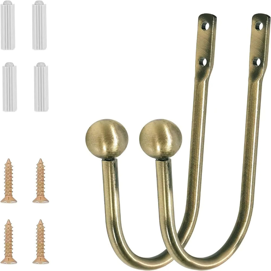 Dekorative Vorhanghaken aus Messing in Antik-Kupfer Optik, 2 oder 4 Stück, Farbe: Gold - Bild 3