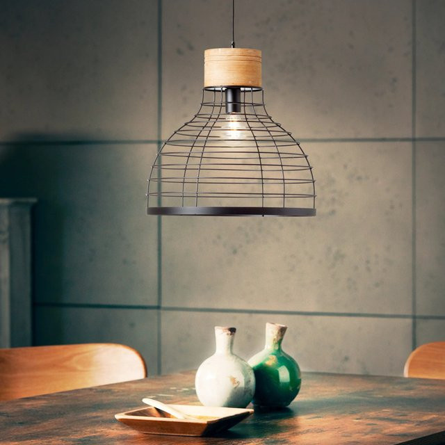 Brilliant Pendelleuchte Avia in Schwarz und Holz mit Durchmesser: 47 cm - Bild 1