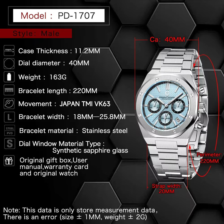 Pagani Design Chronograph, Quarz, Edelstahl, Saphirglas, Herren - Bild 4