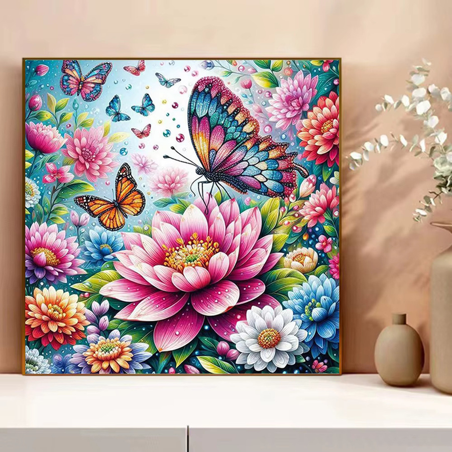 Evershine Stickerei-Set Lotus und Schmetterling mit bedruckter Leinwand für Kreuzstich, Multicolour, B/T: 30 x 30 cm - Bild 3