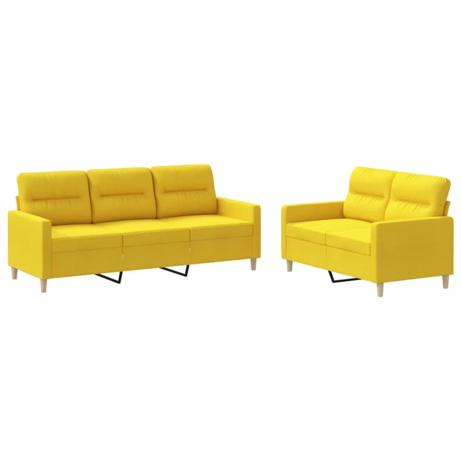 vidaXL 2-teilige Sofagarnitur in Hellgelb mit Kissen, modernes Stoffsofa-Set für das Wohnzimmer - Bild 2