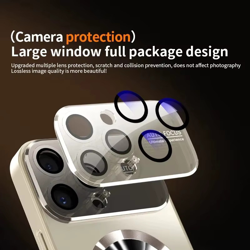 RUWANGAA Luxus Schutzhülle in Titan Metallic Matt für iPhone mit MagSafe und Glas-Kameraobjektivschutz, Farbe: Orange - Bild 3