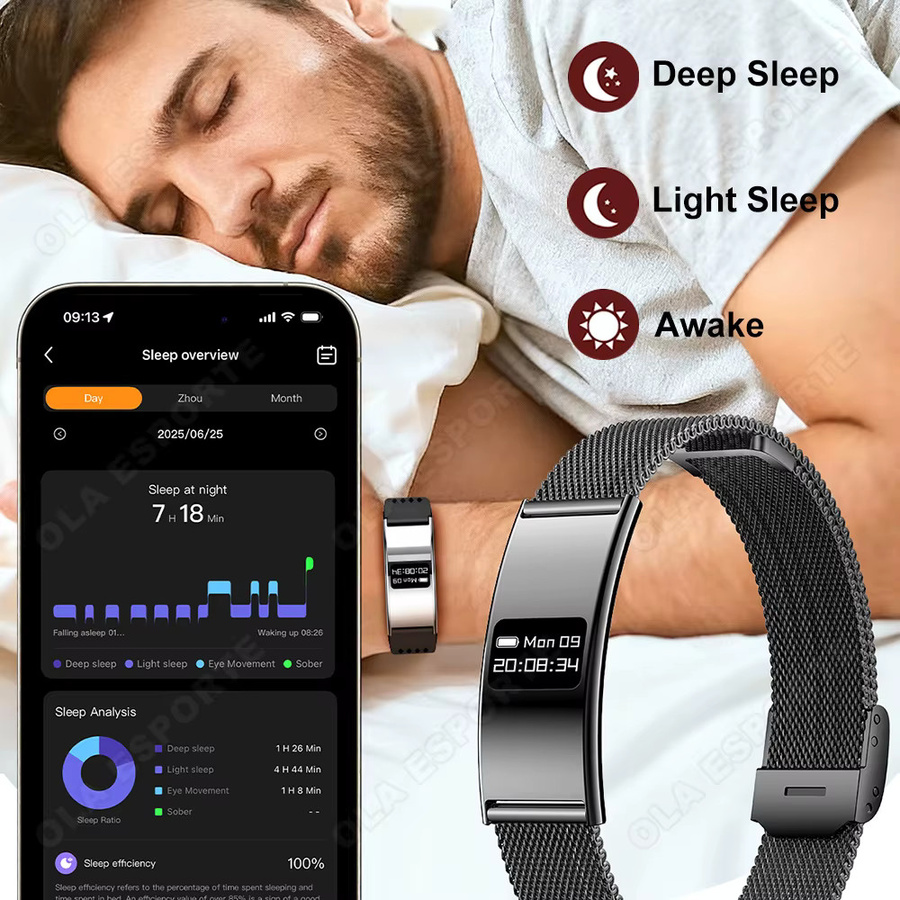 Ola Esporte Smart-Armband Ht30 in Schwarz mit Herzfrequenz-, Blutsauerstoff- und Schlafmonitor sowie IPX8 Wasserdichtigkeit für Damen und Herren - Bild 4