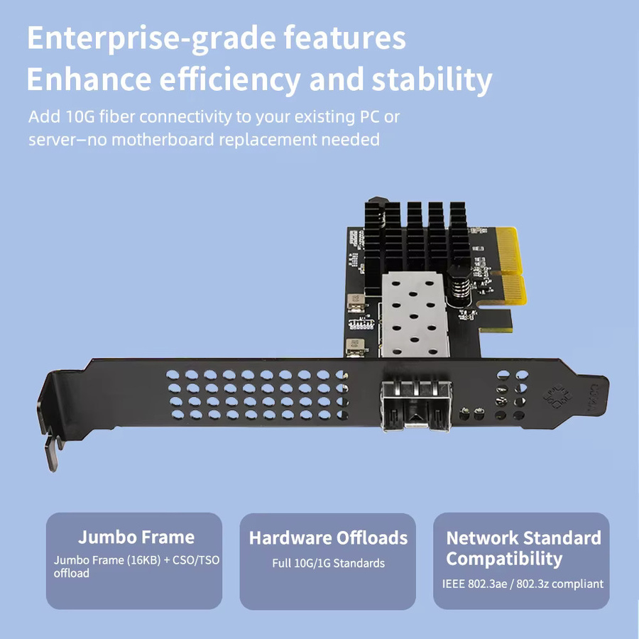 Lekuo 10G PCIe Netzwerkkarte RTL8127 SFP+ Glasfaser-NIC-Adapter für Server und Workstation in Schwarz - Bild 4