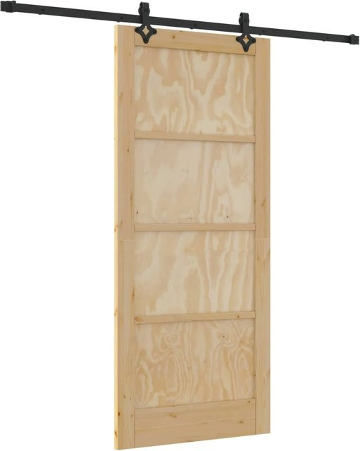 vidaXL Schiebetür modern in Natur und Schwarz aus furniertem Holz und Stahl, B: 86 cm, H: 198,5 cm - Bild 1