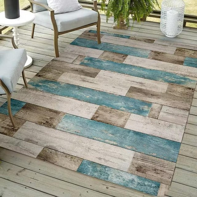 Lodestar Bereichsteppich mit Holzmaserung in Blau und Braun, weich und waschbar, B/T: 80 x 50 cm - Bild 1