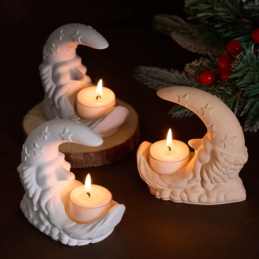 Silikonform für DIY Mond Kerzenhalter und Santa Claus Design zur Herstellung von Teelichthaltern aus Gips oder Beton - Bild 4
