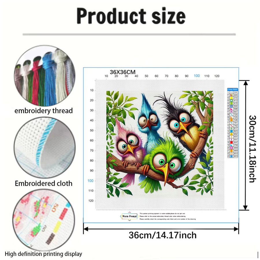 Quirky Feather Group Kreuzstich-Set mit Animal-Print Motiv, 11CT Stickerei in Multicolour, B/H: 36 x 36 cm - Bild 2