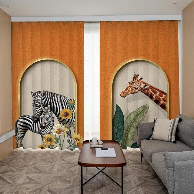Verdunkelungsvorhang von Yiran Furniture mit Sonnenblumenmuster in Orange, Breite: 55 cm, Höhe: 120 cm - Bild 1