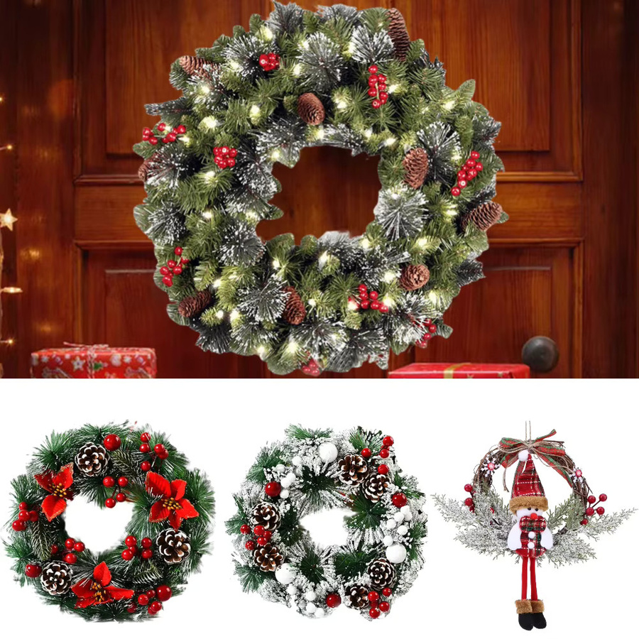 APWIKOGER Weihnachtskranz mit Lichtern, künstlicher Adventskranz in Grün zur Dekoration von Haustür, Fenster oder Wand, Durchmesser: 20 cm - Bild 2