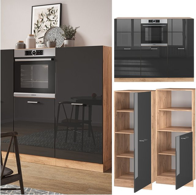 Vicco Küchenzeile R-Line Küchenblock in Anthrazit Hochglanz und Eiche, Breite: 180 cm - Bild 1
