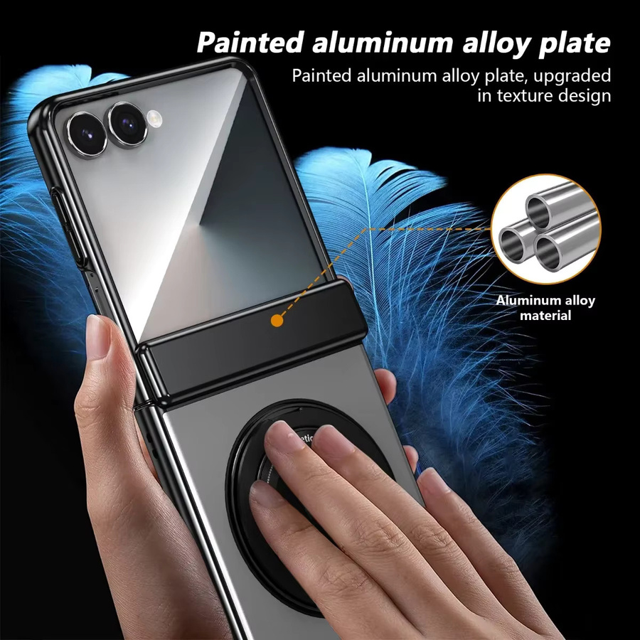 Magnetische Handyhülle für Samsung Galaxy Z Flip 7, 6, 5, 4, 3 mit 360 Grad drehbarem Ringhalter und Scharnier-Schutz in Schwarz - Bild 4