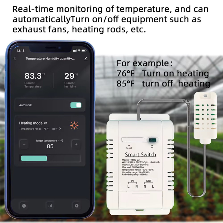 Tuya Smart WiFi Relais mit Temperatur- und Feuchtigkeitssensor und RF433 Empfänger, kompatibel mit Alexa und Alice, Weiß - Bild 3