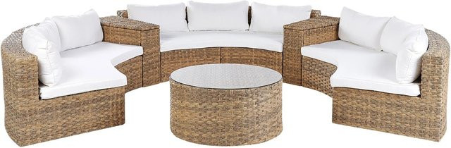 Beliani Lounge Set SEVERO aus Polyrattan in Goldbraun mit 3-Sitzer Sofa, Sessel, Couchtisch und Kissen in U-Form - Bild 1