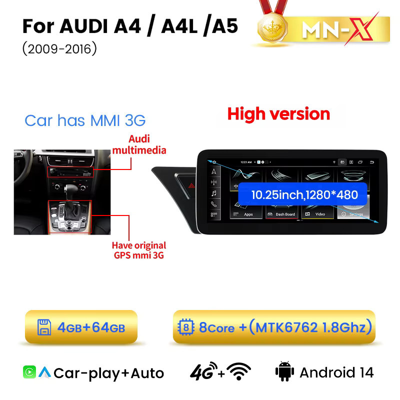 MEKEDE Multimedia-Autoradio mit 10,25 Zoll Display, 8-Kern-System, Carplay, Android Auto und GPS für Audi A5 S5 B8 A4 A4L S4 (2009-2017), Schwarz - Bild 7