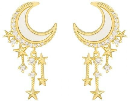 Ohrringe Allbestart, Stern- und Mondquasten-Ohrringe, Edelstahl, Silber, Damen - Bild 1