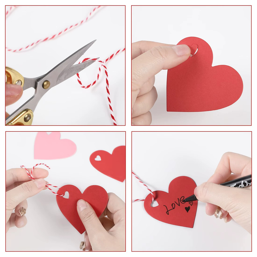 100 Stück herzförmige Geschenkanhänger aus Papier in Rot mit Schnüren für Hochzeit, Valentinstag und Dekorationen - Bild 2