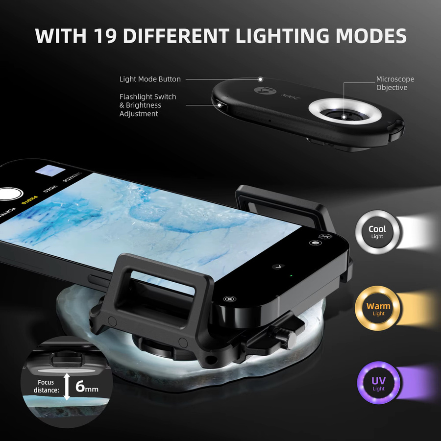 Spider Farmer Clip-On-Lupe 200X Trichome-Mikroskop in Schwarz mit LED- und UV-Lichtern, Nano-Zoom und CPL-Filter für Smartphones - Bild 3