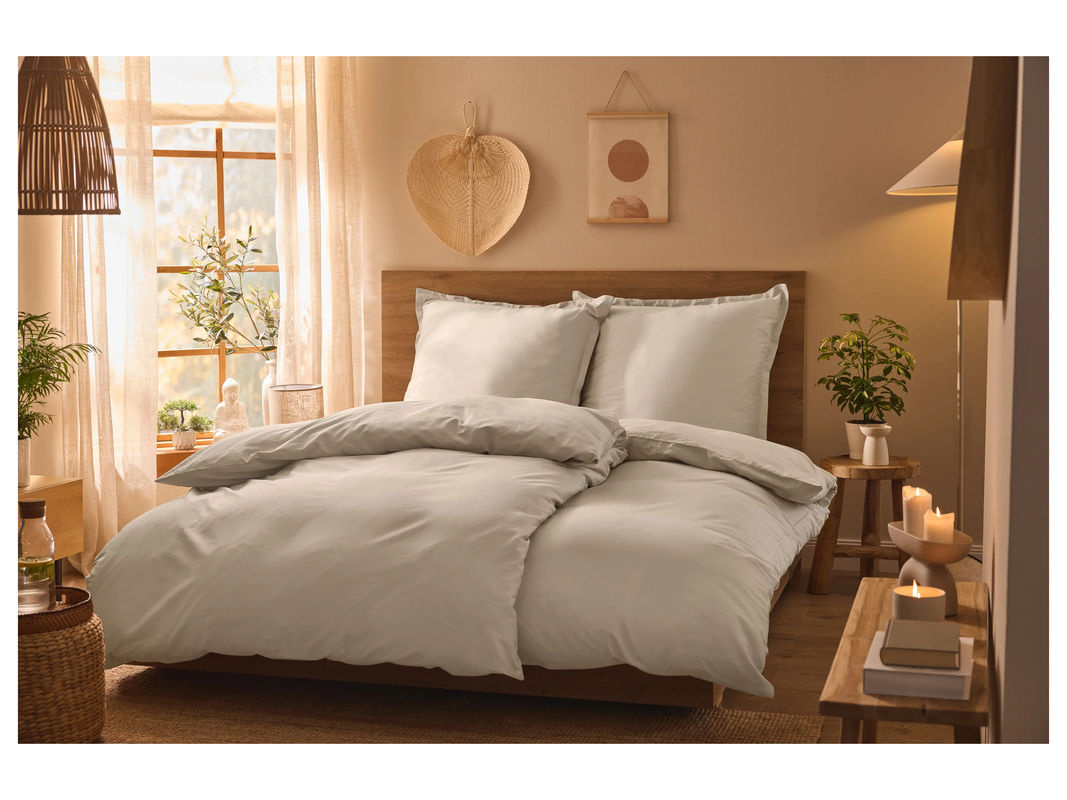 LIVARNO HOME Lyocell-Satin-Bettwäsche aus Lyocell Tencel und Baumwolle in Beige, Set bestehend aus 1x Bettbezug (Breite: 155 cm, Höhe: 220 cm) und 1x Kissenbezug (Breite: 80 cm, Höhe: 80 cm) - Bild 2