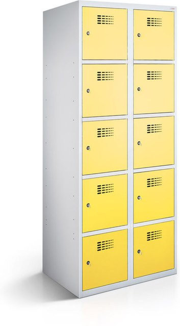 rotstahl Fächerschrank mit 10 Fächern, gelb, Korpus lichtgrau, B/T/H: 60 x 50 x 180 cm - Bild 1