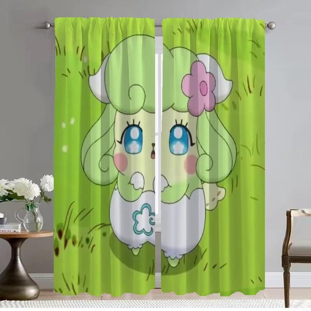 Himitsu No Cocotama Elegante Raumvorhänge aus Tüll, 2 Stück, Farbe: Grün, Breite: 50 cm, Höhe: 70 cm - Bild 1