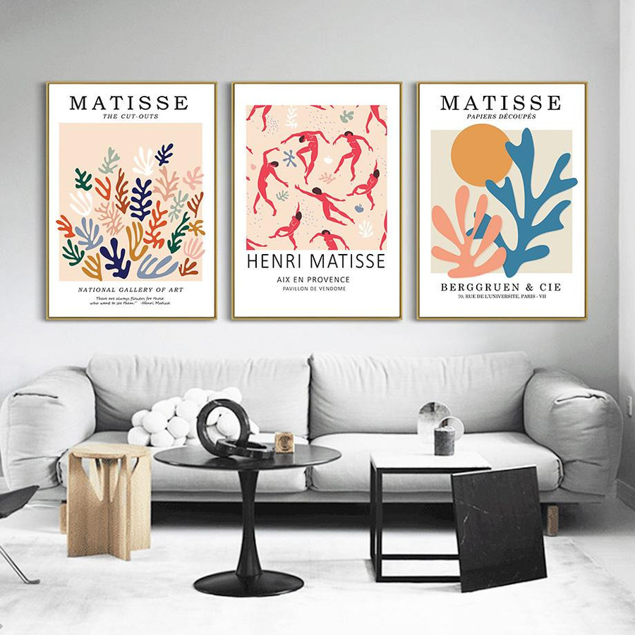 LIFENG Art Museum Abstrakte Matisse Wandkunst Leinwandmalerei mit Mädchen, Korallenblatt und Sonne, Nordic Poster im minimalistischen Design, Breite: 21 cm, Höhe: 30 cm, rahmenlos - Bild 2