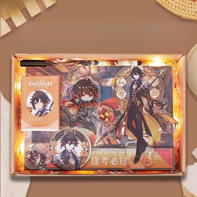 Bandai Genshin Impact Zhongli Cosplay Geschenke Box, Acryl Anhänger, Abzeichen, Stehendes Schild - Bild 1