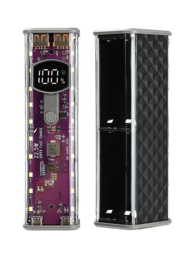 Gaqqee 22,5 W Powerbank-Gehäuse Mech Transparent in Purple für 8-Zellen 18650 Batterien mit schweißfreiem Design und Strommodus-Unterstützung - Bild 5
