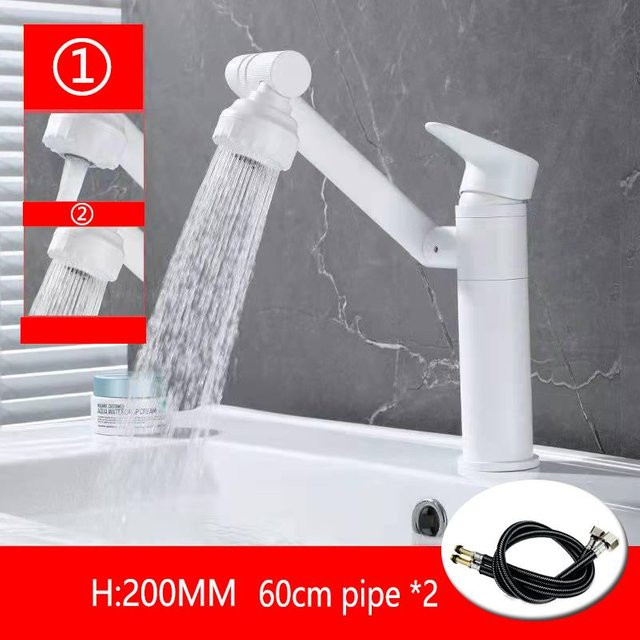 Yiran Furniture Badezimmer-Waschtischarmatur mit 1080 Grad schwenkbarem Auslauf und Duschkopf, Einhebelmischer in Weiß Matt, Deckmontage - Bild 1