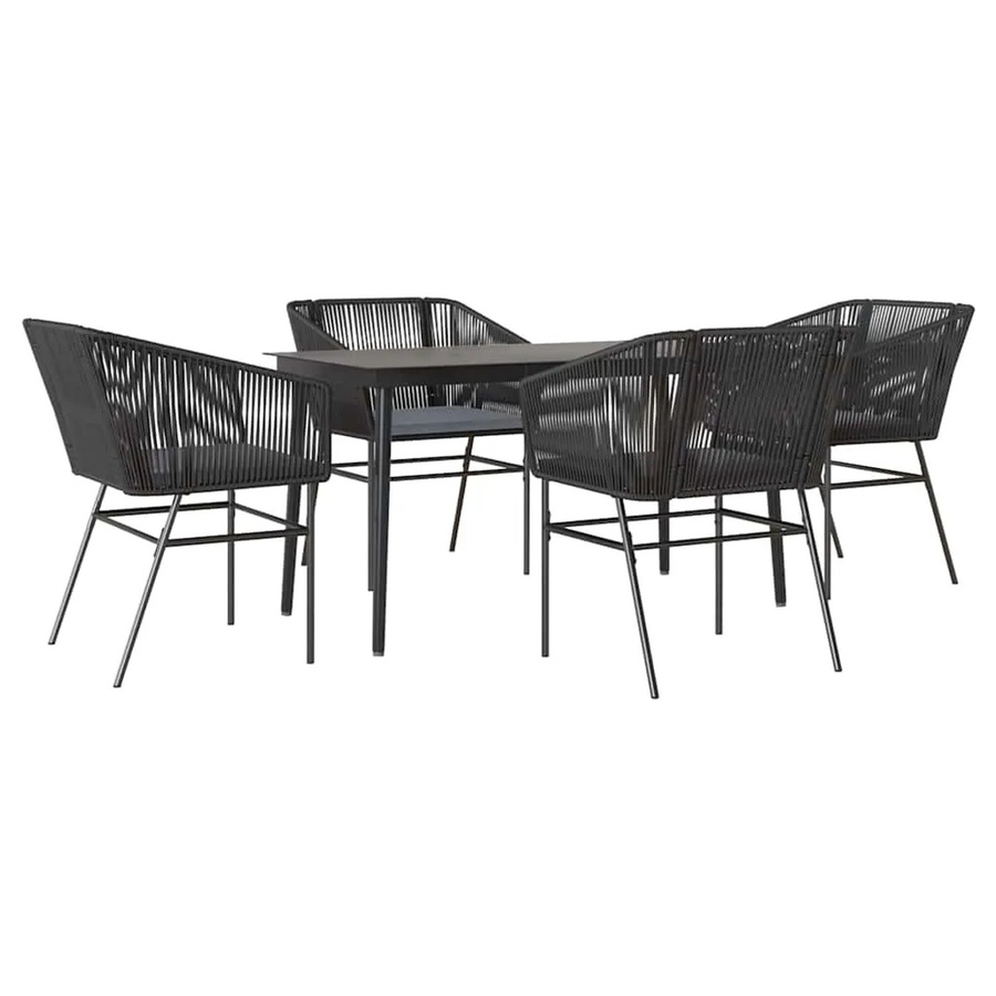 vidaXL 5-teilige Garten-Essgruppe aus Poly Rattan und Glas in Schwarz mit Kissen - Bild 2