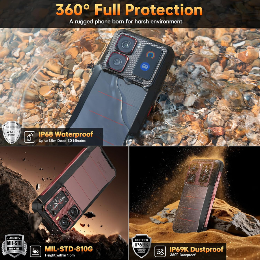 OUKITEL WP300 5G Smartphone mit 512 GB Speicher, 36 GB RAM, 16000 mAh Akku und 108 MP Kamera in Rot mit Android 15 - Bild 4