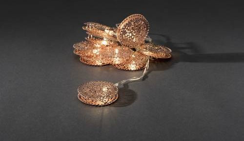 Konstsmide LED Dekokette mit Metalltalern in Kupfer und Gold, 10 warmweiße LEDs, batteriebetrieben - Bild 1