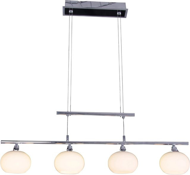 Näve LED-Pendelleuchte Kemi 4er-Set in Chrome und Weiß mit opalfarbenen Glasschirmen, B/T/H: 150 x 150 x 82 cm - Bild 1