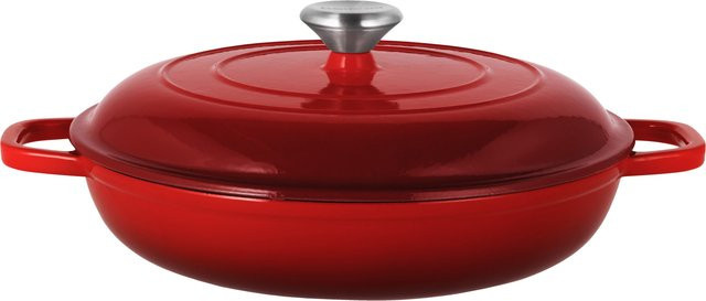 SILVERCREST Premium-Gusseisenservierpfanne aus emailliertem Gusseisen in Rot, Durchmesser: 30 cm - Bild 1