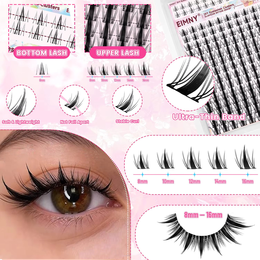 Eimny Fairy Lash Cluster Set, 164-teilig, Black, C-Curl, Natürliche Wimpernverlängerung - Bild 3