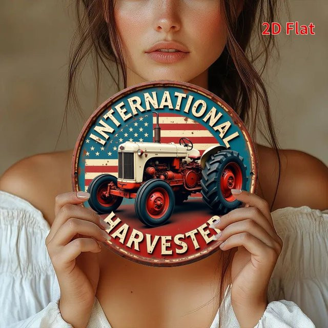 Potdemiel Vintage Metallschild International Harvester Traktor Design, rund, mehrfarbig, Durchmesser: 19,81 cm - Bild 1