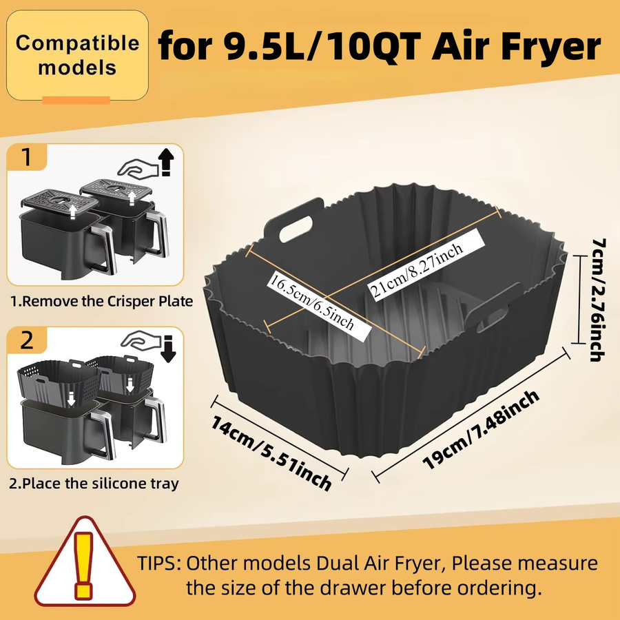 2er-Pack Heißluftfritteuse-Einlagen für Ninja AF400 Dual Zone, Antihaftbeschichtete Wiederverwendbare Backformen in Schwarz - Bild 2